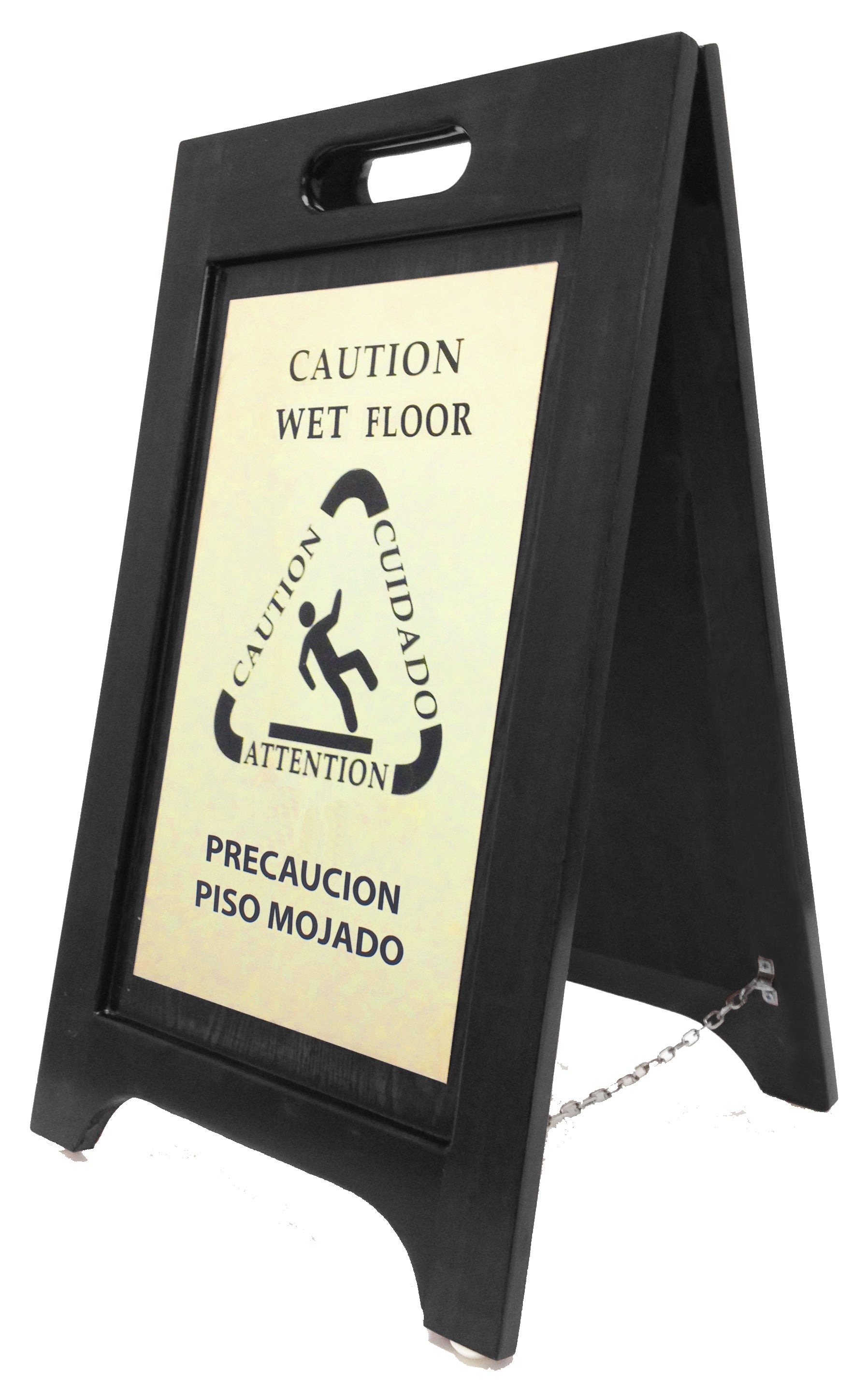 Wet Floor Sign, Black with Brass