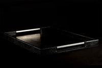 Black Faux Leather Service Tray – 16 x 20" with Anti-Fingerprint Handles