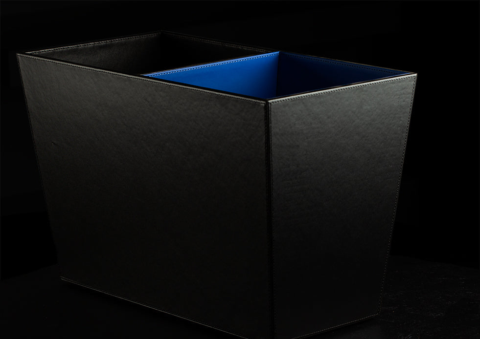 Black Leather Blue Recycle Wastebasket