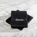 Cosmetic Washcloth 12x12 – Vat Dyed Black with White Embroidery