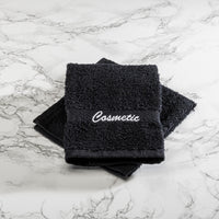Cosmetic Washcloth 12x12 – Vat Dyed Black with White Embroidery