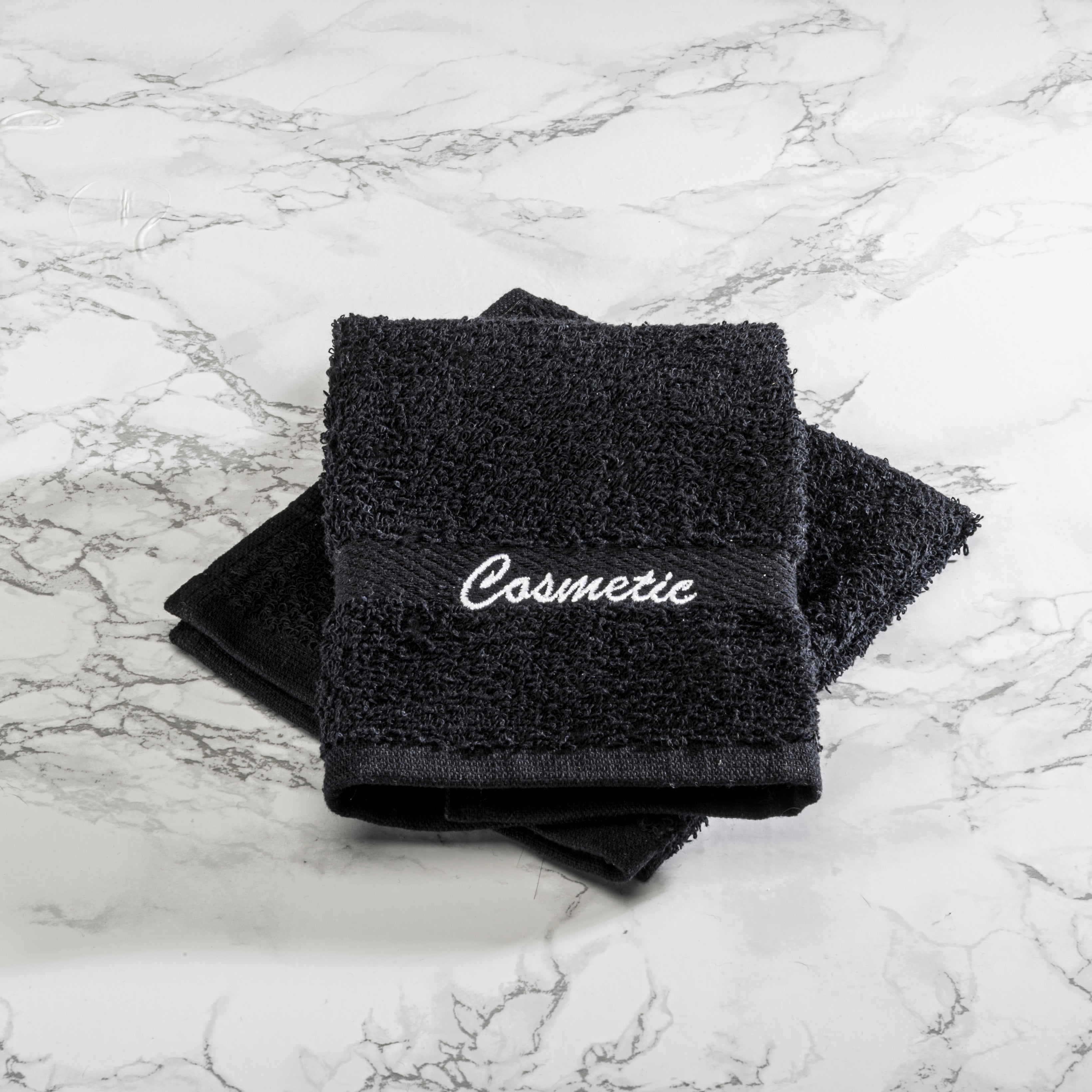 Cosmetic Washcloth 12x12 – Vat Dyed Black with White Embroidery