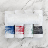 Super Ribbed, 86% Cotton/14% Polyester with 100% Ringspun Loops, with Yard Dyed Pin Stripe