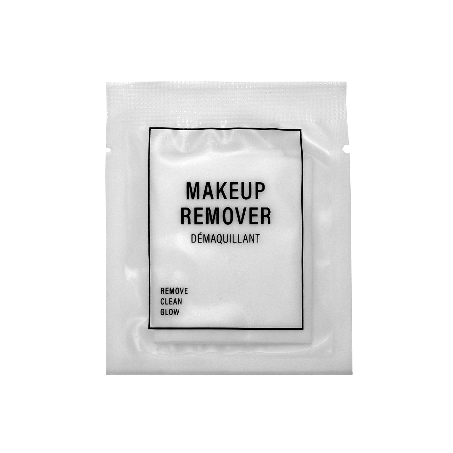 Generic Makeup Remover - (1) wet makeup remover 
wipe in frosted sachet with black print