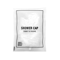 Shower Cap - standard shower cap in frosted soft 
sachet with black print