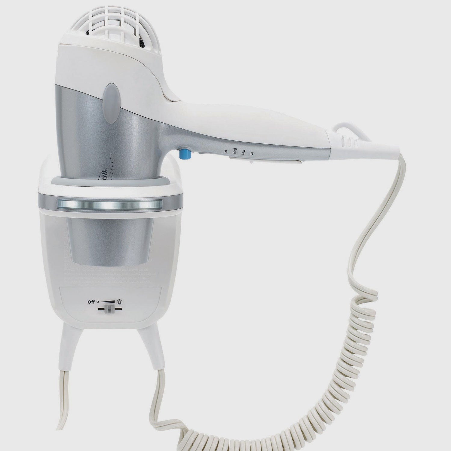Sunbeam®, greensense™ Mid-Size Wall Mount Hair Dryer, LED nightlight, adjustable between 1500 - 1200 watts, 3 heat,2 speed, cool shot, tourmaline, removable lint filter, 2 yr warranty,  fits 1632 series wall mount bracket - White