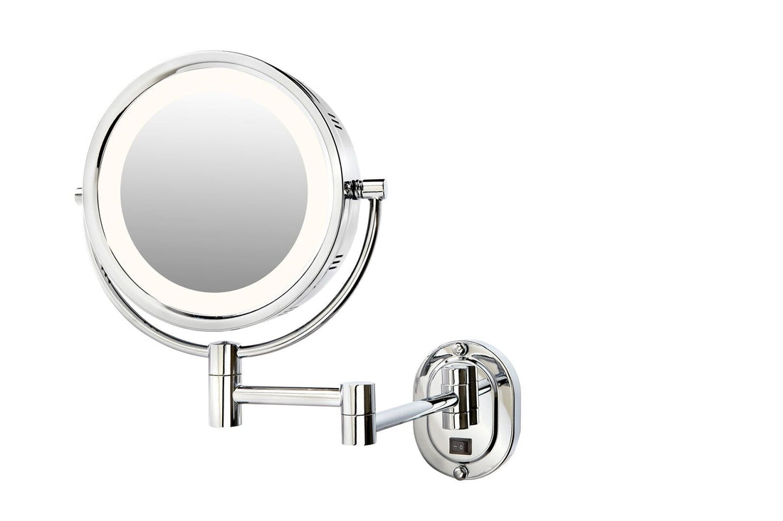 9.5", 3X Halo Lighted Wall Mirror, Double Arm, Chrome