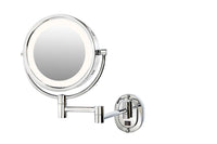 8", 5X,1X Halo Lighted Wall Mirror, Double Arm, Chrome
