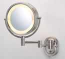 8", 5X,1X Halo Lighted Wall Mirror, Double Arm, Nickel