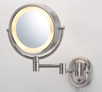 8", 5X,1X Halo Lighted Wall Mirror, Double Arm, Nickel