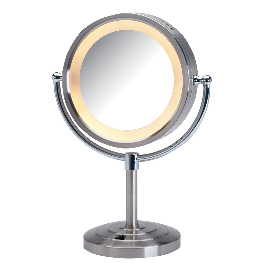 8.5", 5X-1X  Lighted Table Top Mirror, Nickel, Height 15"