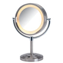 8.5", 5X-1X  Lighted Table Top Mirror, Nickel, Height 15"