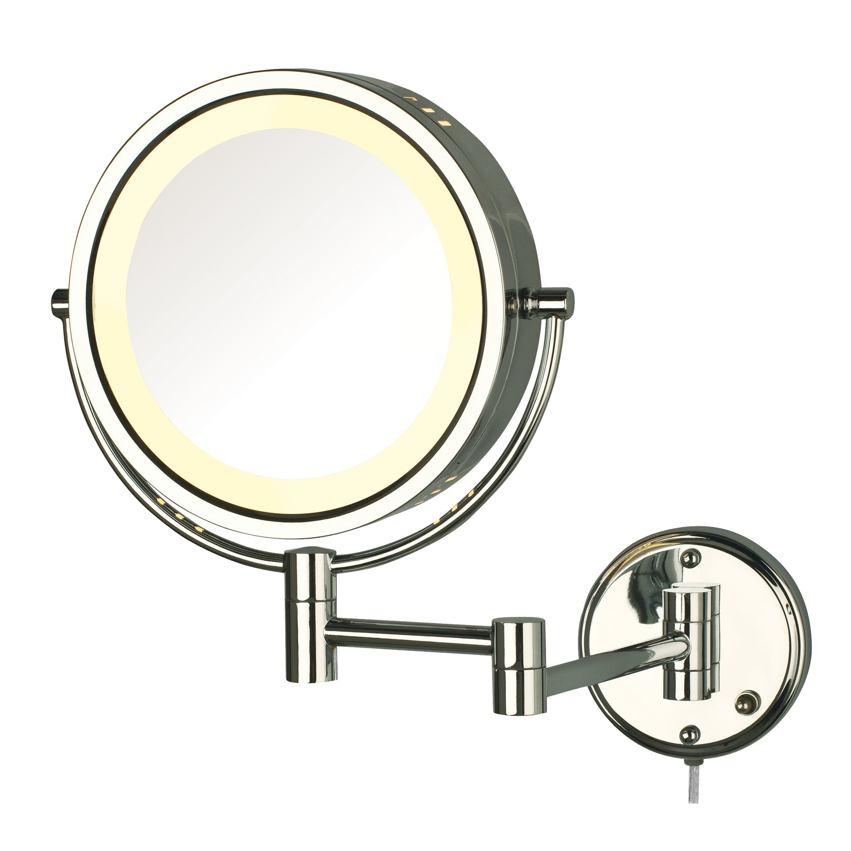 Mirror Wall Mounted Halo Lighted 8.5 Inch 8X-1X Extends 13.5 Inches Chrome