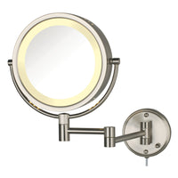 Mirror Wall Mounted Halo Lighted 8.5 Inch 8X-1X Extends 13.5 Inches Nickel