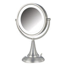8.5", 8X-1X LED Lighted Table Top Mirror, Nickel, Height 15"