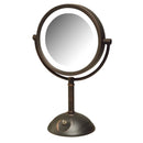8.5", 8X-1X LED Lighted Table Top Mirror, Bronze, Height 16"