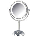 8.5", 8X-1X LED Lighted Table Top Mirror, Chrome, Height 16"