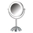 8.5", 8X-1X LED Lighted Table Top Mirror, Nickel, Height 16"