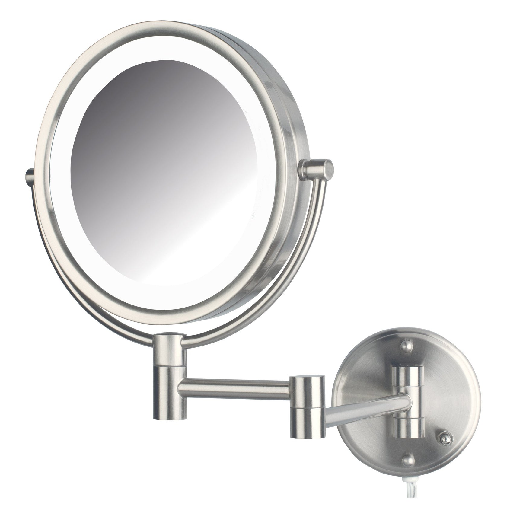 8.5", 8X-1X LED Lighted Wall Mirror, Extends 13.5", Nickel Finish