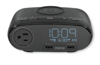 Pre-set Clock with Qi Wireless Charging, Dual USB Fast Charging, AC Outlet, and Single Day Alarm