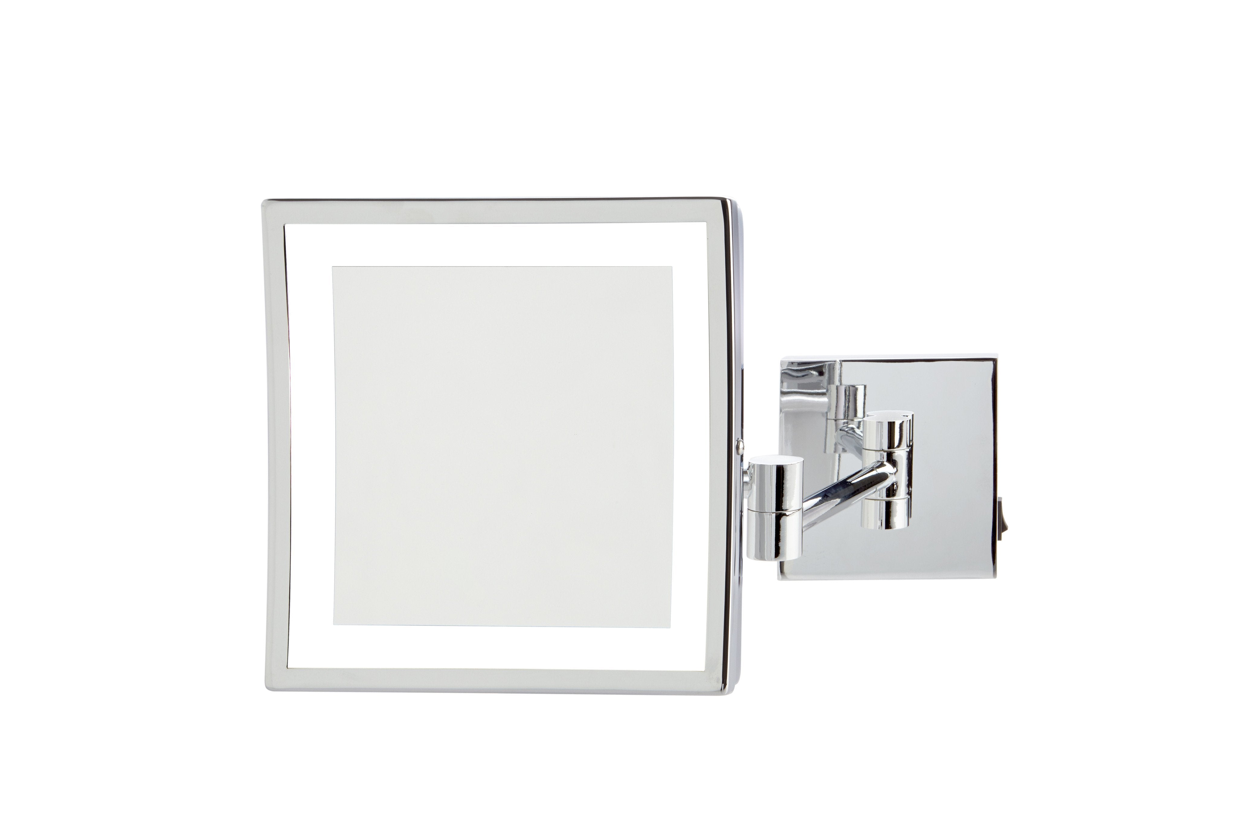 8" x 8" 5X LED Lighted Wall Mount Mirror, Extends 16", Chrome