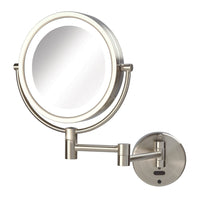 Two Sided Mirror 8X-1X Magnification, 8.5” Diameter Mirror Frame, Motion Sensor Turns On/Off Light, Re-chargeable battery included, Charging Cord Connects to AC or USB Port