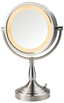 8.5", 7X-1X Lighted Table Top Mirror, Nickel, Height 16"