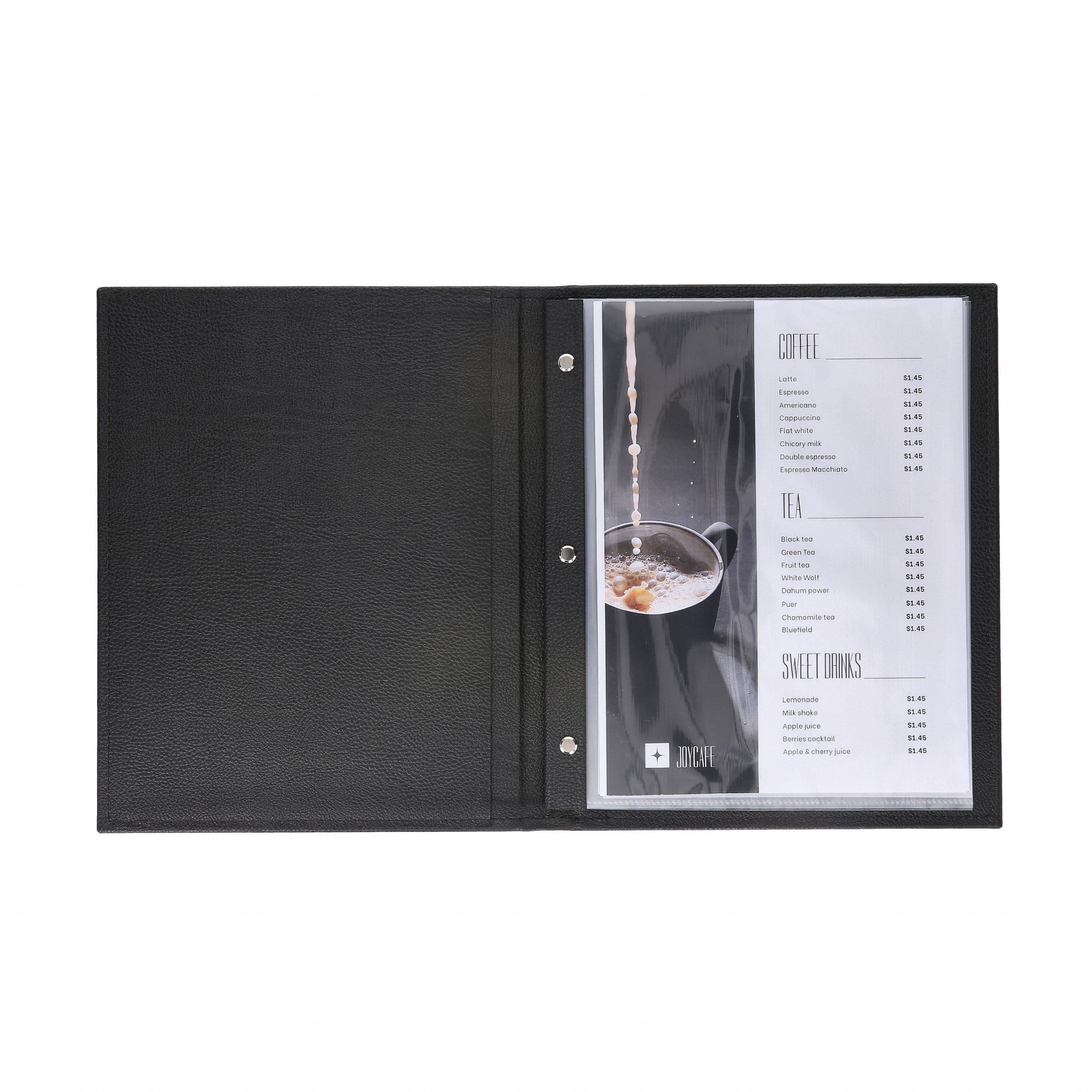 Premium Menu Cover, 8.5"x11" Paper (10 views), Faux Leather