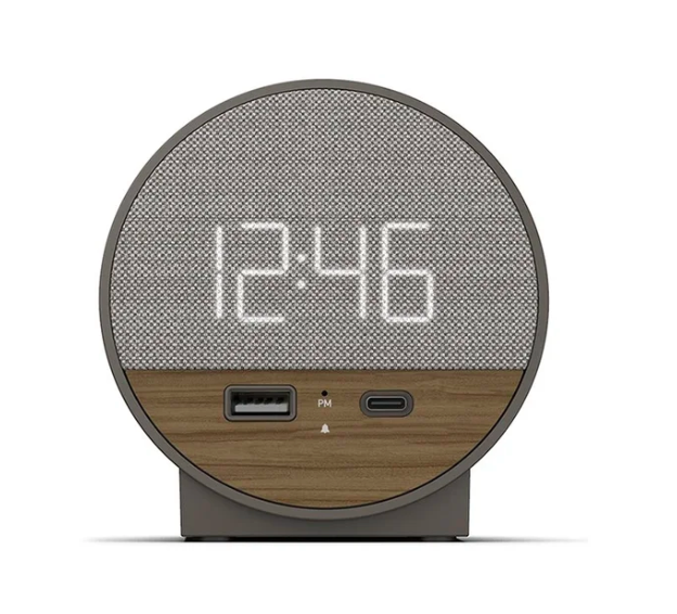 Station O- Alarm Clock, Charcoal, Dual Charging Ports