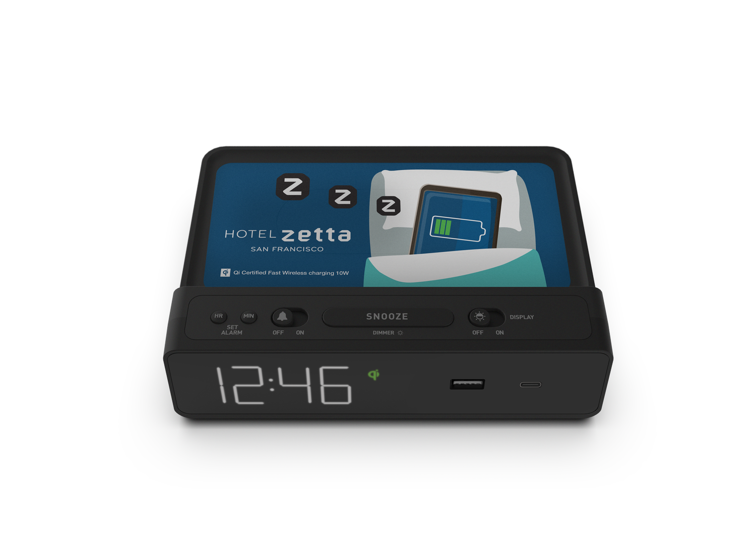 Station W - Alarm Clock, Qi Wireless Charging Pad, USB-C and USB-A