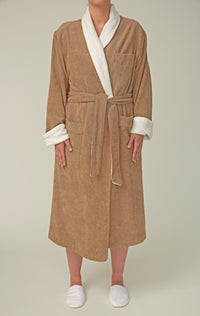 Corduroy Microfiber Shawl Bathrobe, Plush Lined