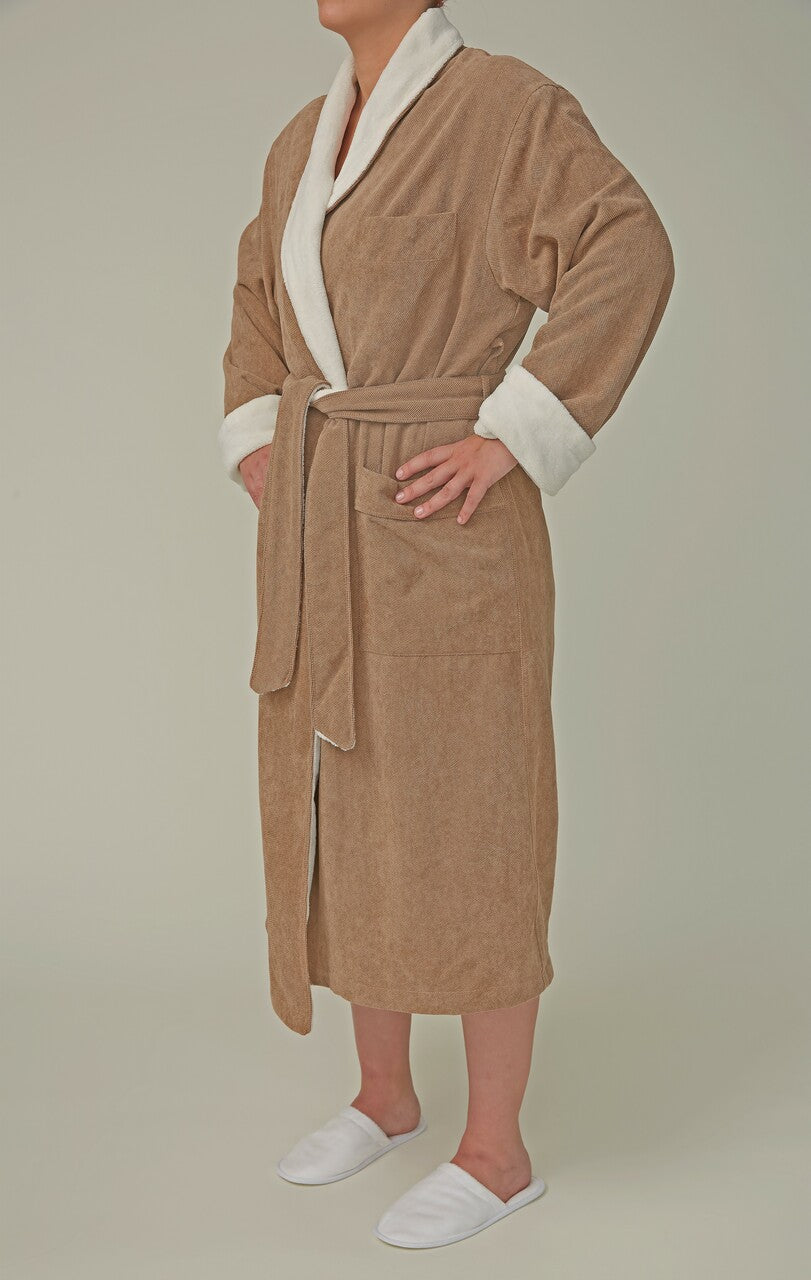 Corduroy Microfiber Shawl Bathrobe, Plush Lined