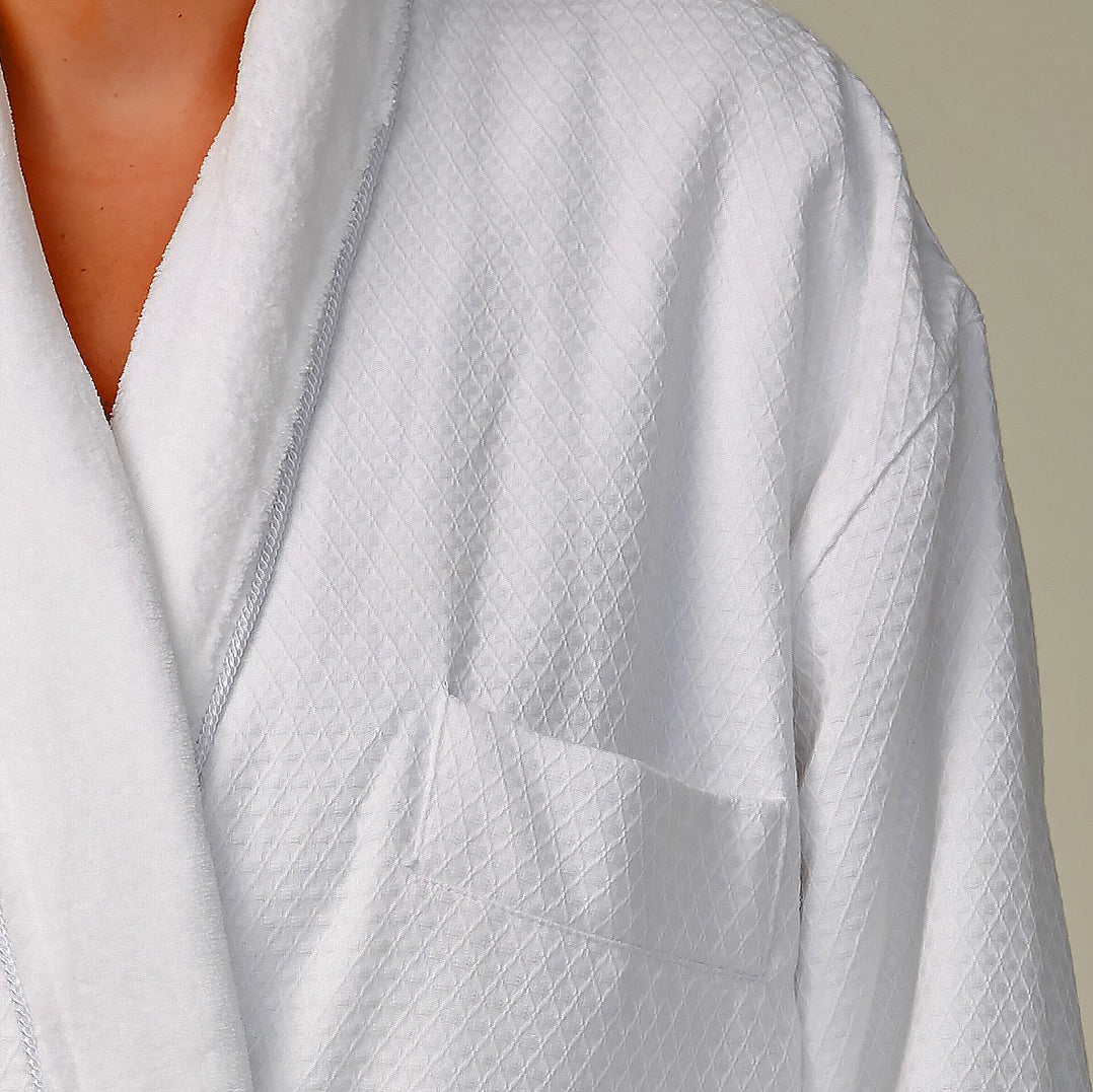 Diamond Waffle Shawl Bathrobe, Plush Lined