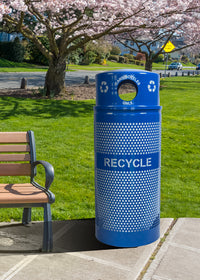 Receptacle W/ Dome Top, Steel, 34 Gal. Recycle Blue Gloss