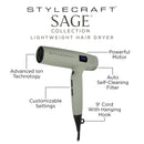 StyleCraft Sage Professional Lightweight Hair Dryer with Advanced Ion Technology, 1600 Watt