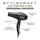 StyleCraft Stay-Temp Ionic Turbo Professional Hair Dryer, 1875 Watt