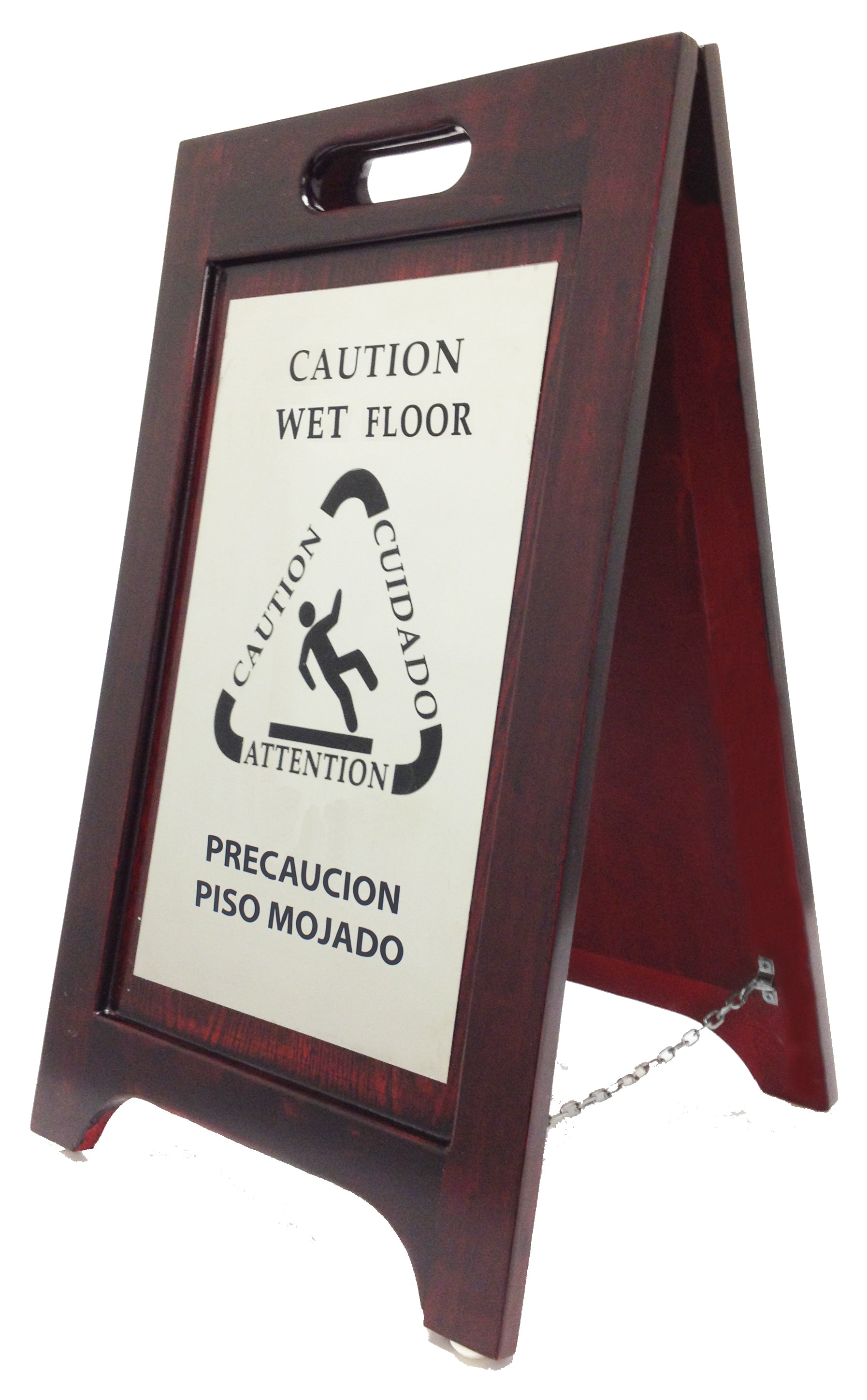 Wet Floor Sign, Walnut with Nickel