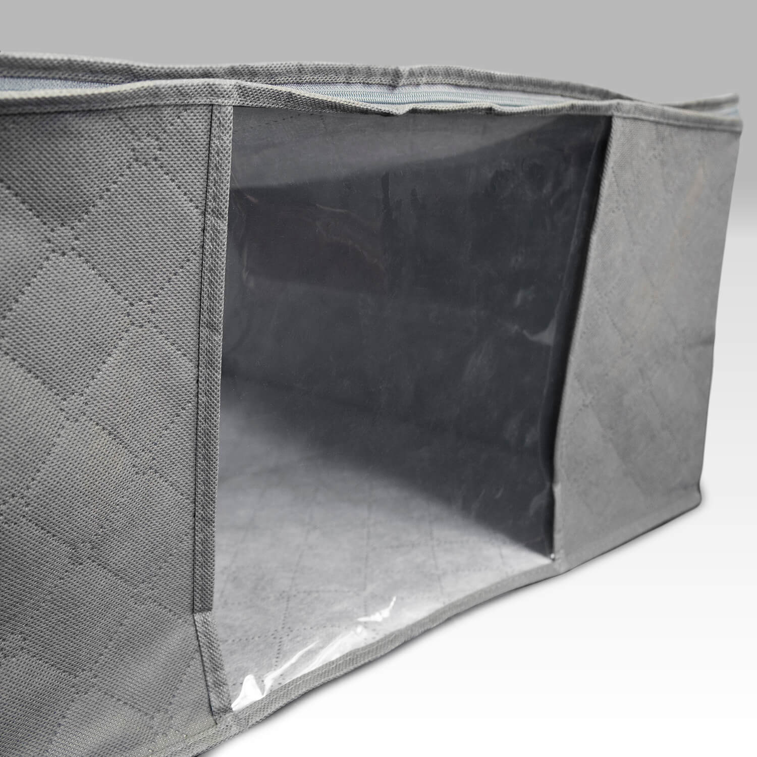 Closet Storage Bag - For blanket and pillow, Diamond Quilted Polypropylene, Frameless, Twin Pull Zipper, View Window, 2 Fabric Handles, Charcoal Gray