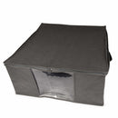 Closet Storage Bag - For blanket and pillow, Diamond Quilted Polypropylene, Frameless, Twin Pull Zipper, View Window, 2 Fabric Handles, Charcoal Gray
