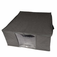 Closet Storage Bag - For blanket and pillow, Diamond Quilted Polypropylene, Frameless, Twin Pull Zipper, View Window, 2 Fabric Handles, Charcoal Gray