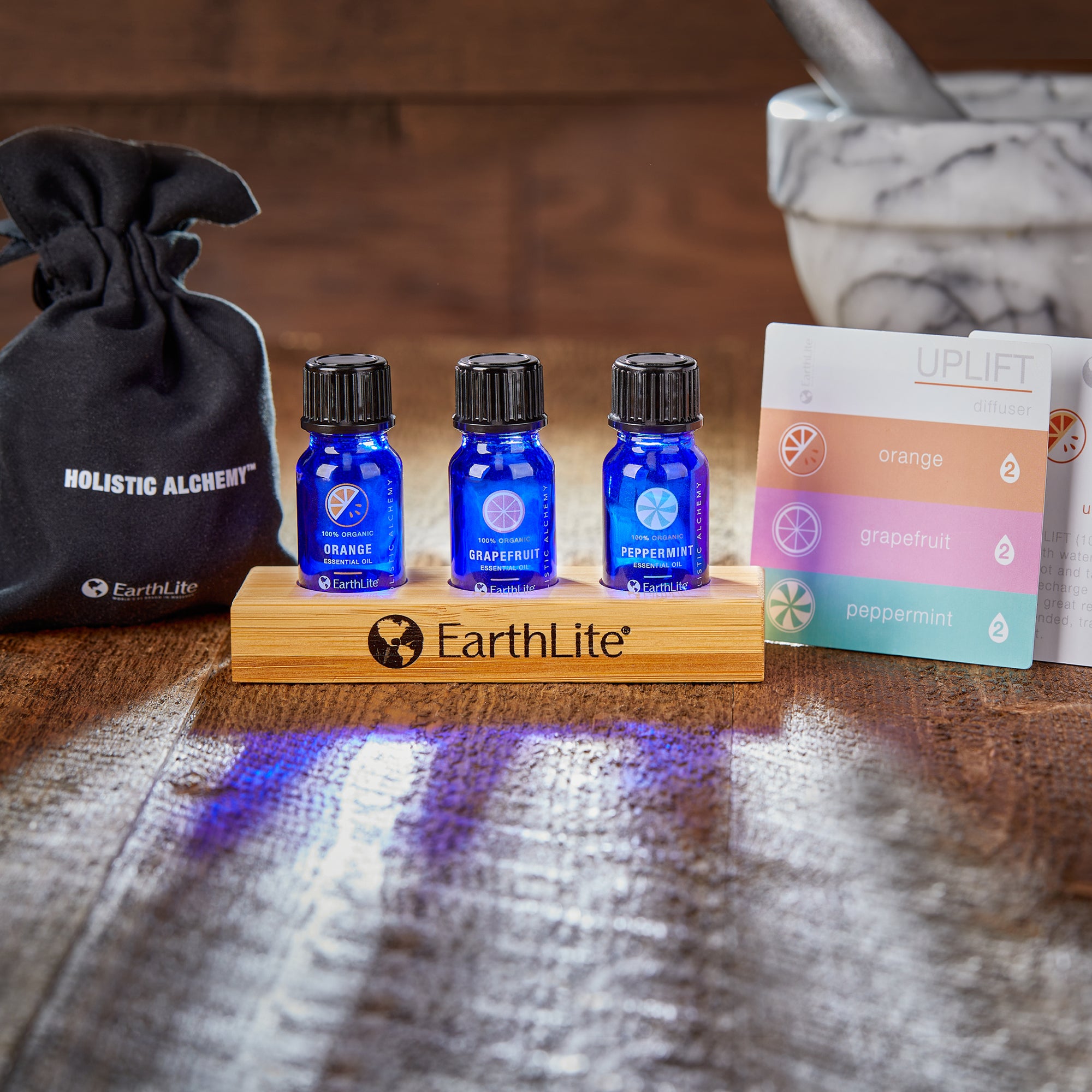 3 Single Note Organic Essential Oil Kit (Bamboo stand, carry bag, guide)