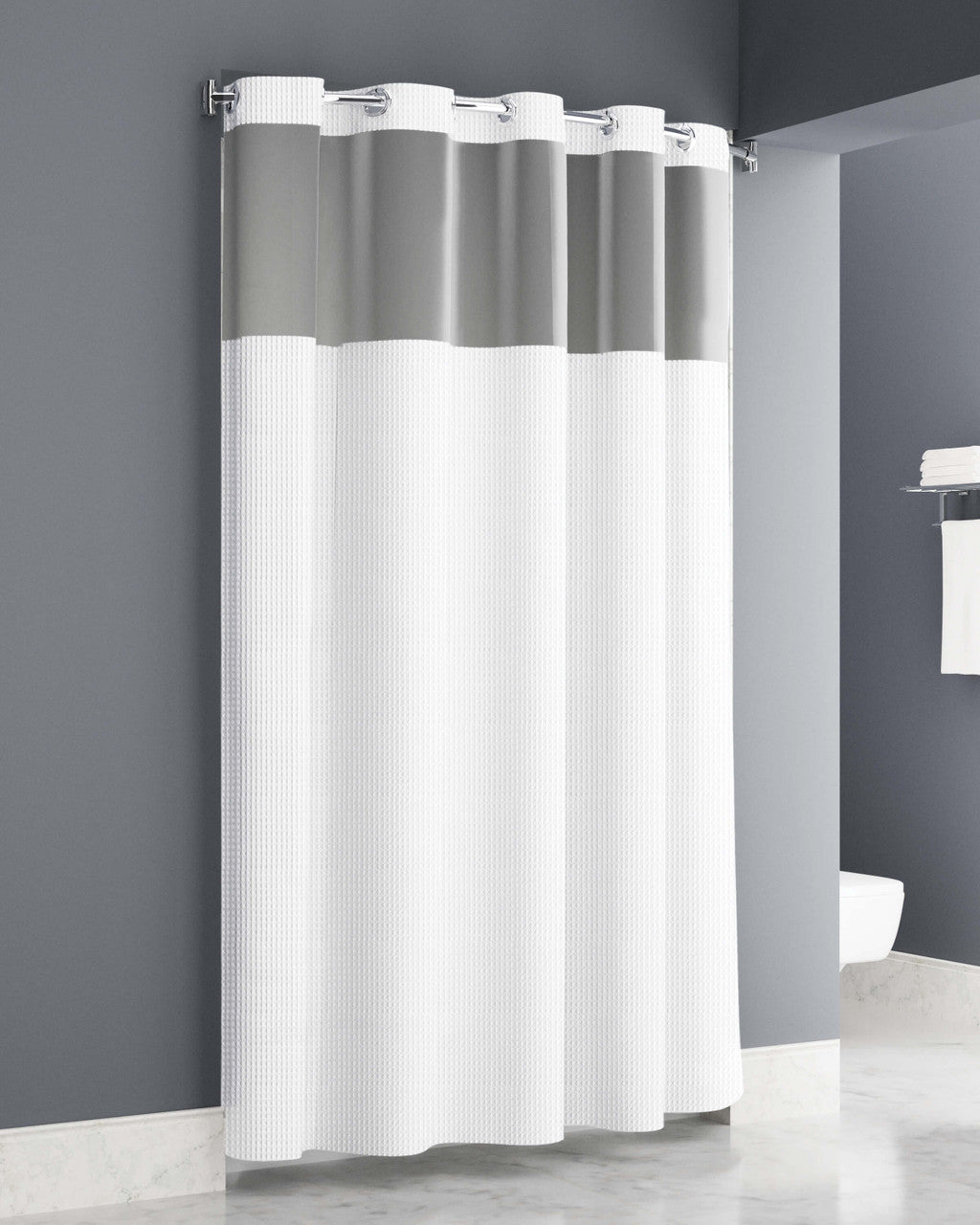 Exto Waffle White Shower Curtain 72x78 With Window With Grommets