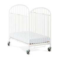 Compact Pinnacle™ Folding Steel Crib w/ Oversized Casters (Foam Mattress), White