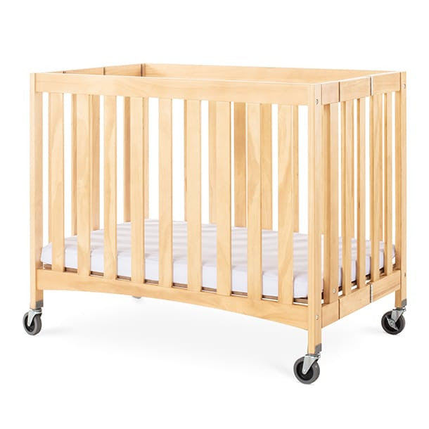 Compact Travel Sleeper® Solid Wood Folding Crib, Slatted w/ Oversized Casters (Foam Mattress)