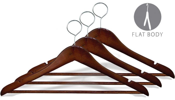 17" Cherry Anti-Theft Wood Suit Hanger W/ Suit Bar & Notches