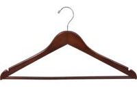 Men's Walnut Wood Suit Hanger with Locking Bar and Chrome Hook