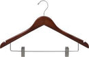 Women's Walnut Wood Hanger with Notches, Clips, and Chrome Hook