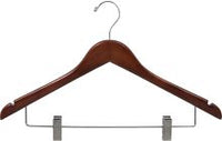 Women's Walnut Wood Hanger with Notches, Clips, and Chrome Hook
