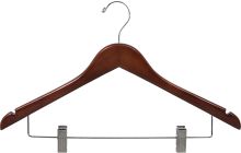 Women's Walnut Wood Hanger with Notches, Clips, and Chrome Hook