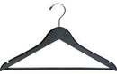 Men's Black Wood Suit Hanger with Suit Bar and Chrome Hook